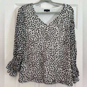 NWT 1. State Animal Print V-neck Smocked Balloon Sleeve Chiffon Blouse Large